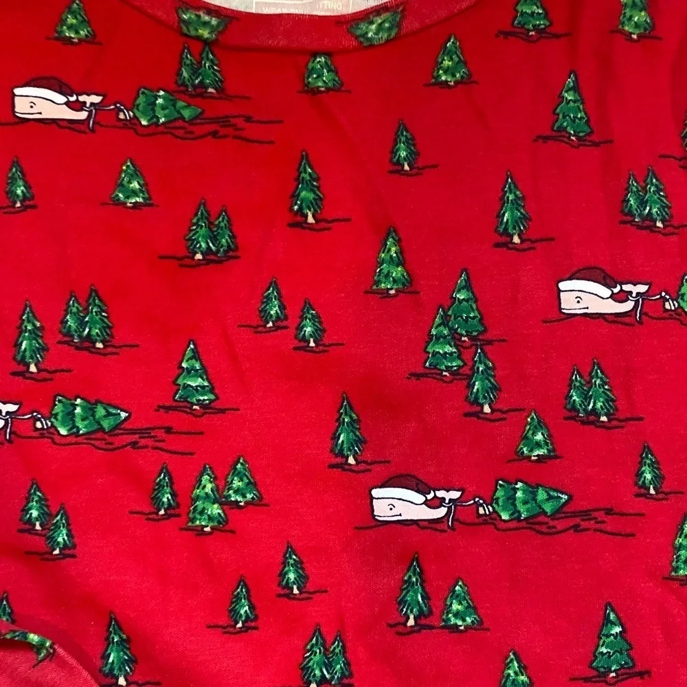 Vineyard Vines Red Kids Pajama Set with Christmas Trees